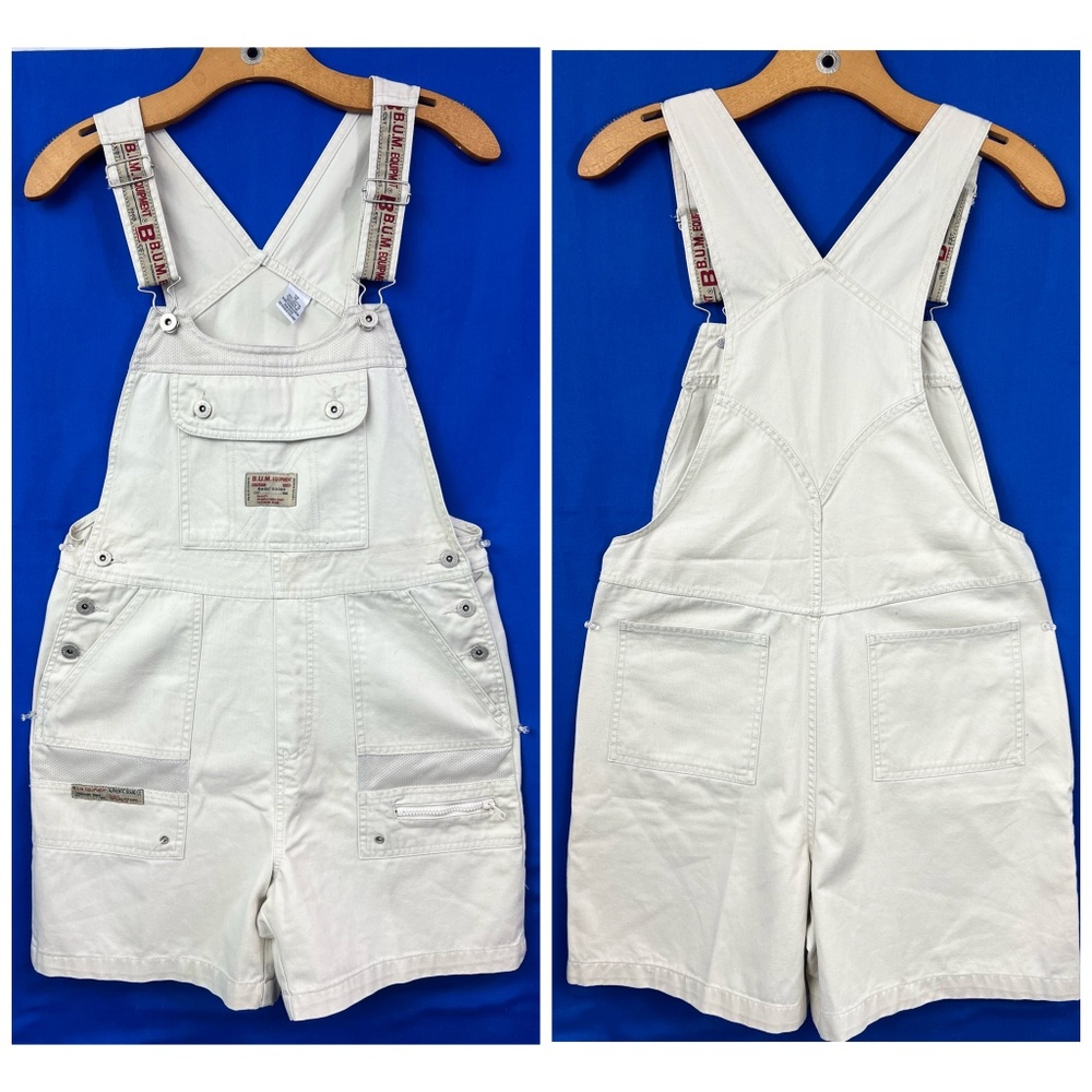 ↪️(Relisted!)VINTAGE Y2K |•B.U.M. EQUIPMENT•| Tan Khaki Overall Shorts - Picture 1 of 15